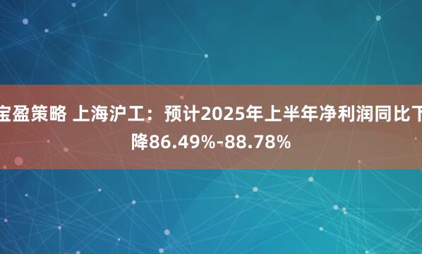 宝盈策略 上海沪工：预计2025年上半年净利润同比下降86.49%-88.78%